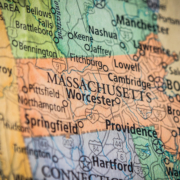 Closeup,Selective,Focus,Of,Massachusetts,State,On,A,Geographical,And