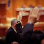 Member,Of,Romanian,Parliament,Is,Voting,By,Raising,His,Hand