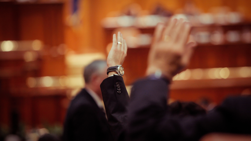 Member,Of,Romanian,Parliament,Is,Voting,By,Raising,His,Hand