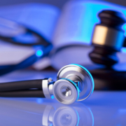 Medical,Law,Concept.,Gavel,,Stethoscope,,Blue,Light.,Place,For,Text.